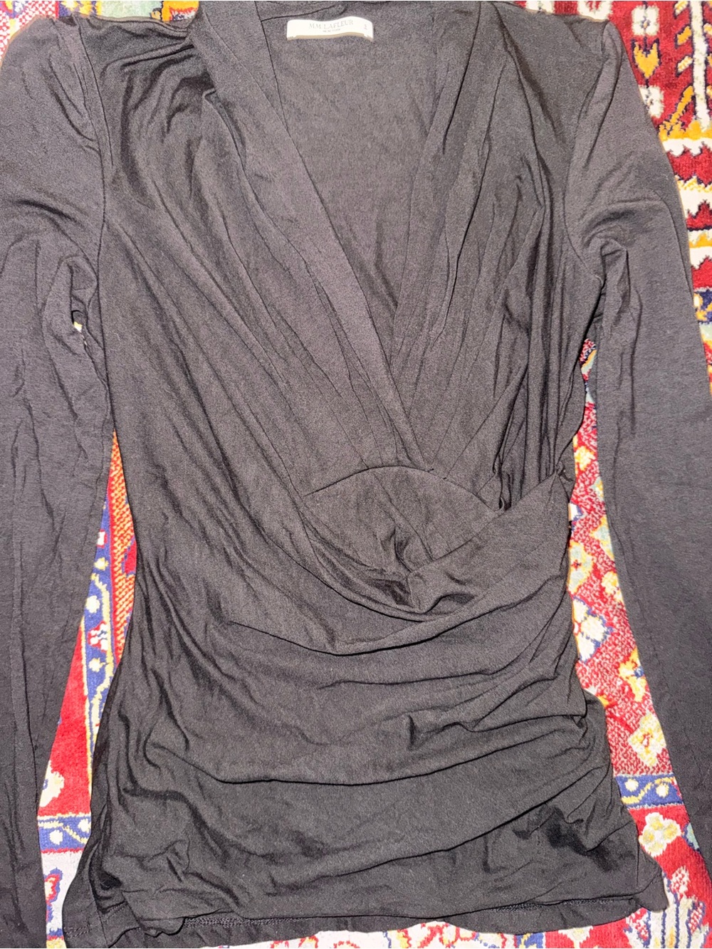MM Lafleur Black Draped Wrap-Front Long Sleeve Top - Picture 4 of 10